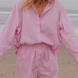 Daily Drills Pink Pinstripe Blouse